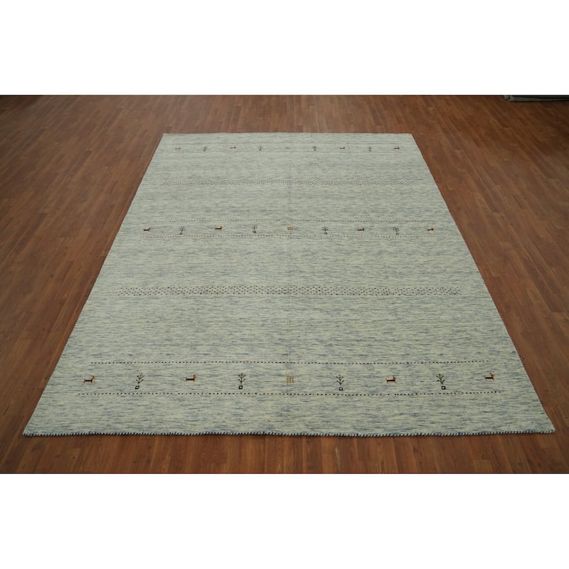 Hand Knotted Oriental 100% Wool Carpet Tribal Animal Pictorial Beige & Ivories Gabbeh Area Rug - 9' 11'' X 8' 0''