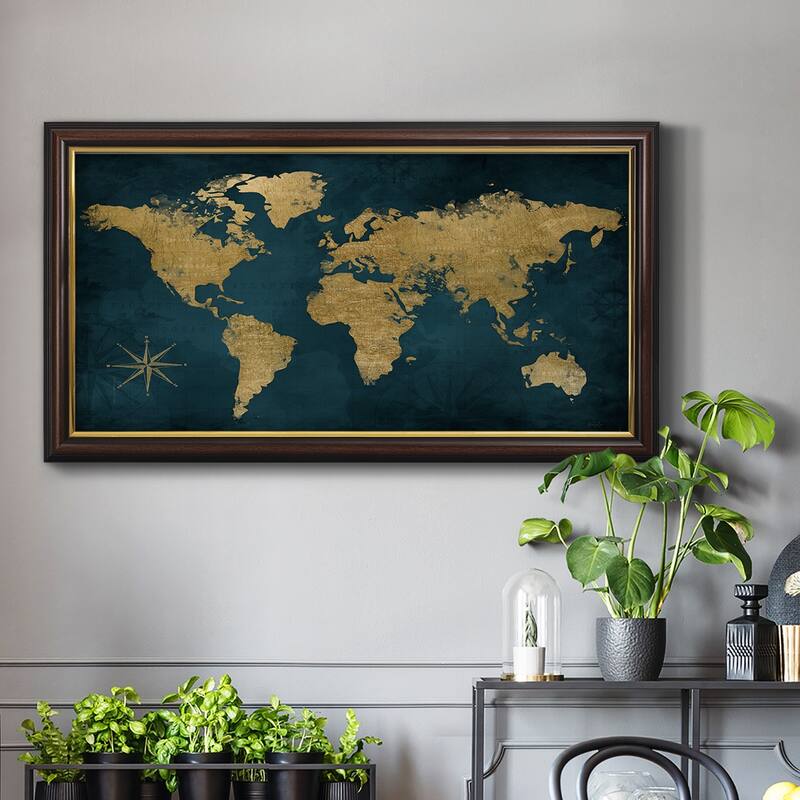 Navy Gold Map Premium Framed Canvas- Ready to Hang