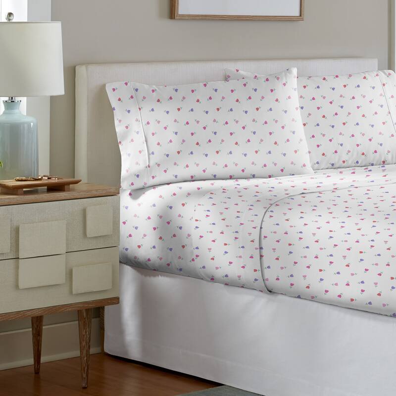 Pointehaven Crisp Percale Printed Long Staple Combed Cotton Sheet Set