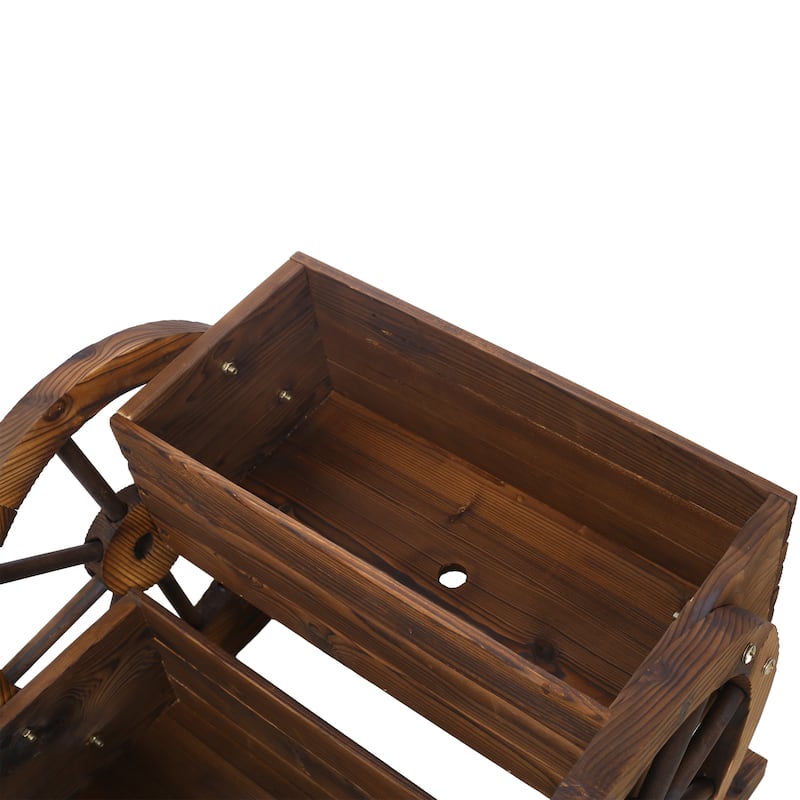 17 in. L x 18 in. W x 15 in. H Brown Outdoor Wood Wagon Planter Box Garden Planter with Wheels for Patio Garden Balcony