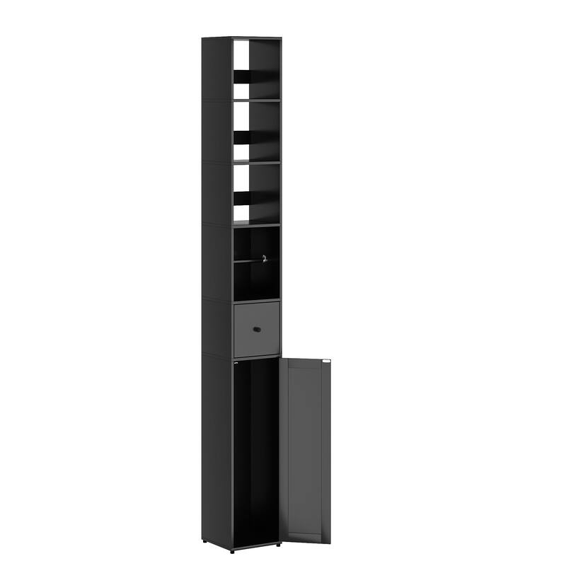 VECELO Tall Bathroom Storage Cabinet, Freestanding Linen Tower with 4-Tier Shelf, 1 Drawer and 1 Cupboards