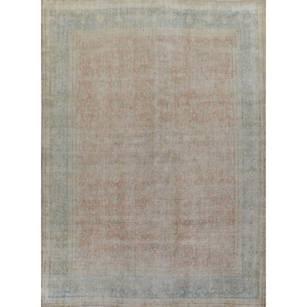 Muted Distressed Traditional Persian Kerman Wool Area Rug Hand-knotted - 10'1" x 13'0"