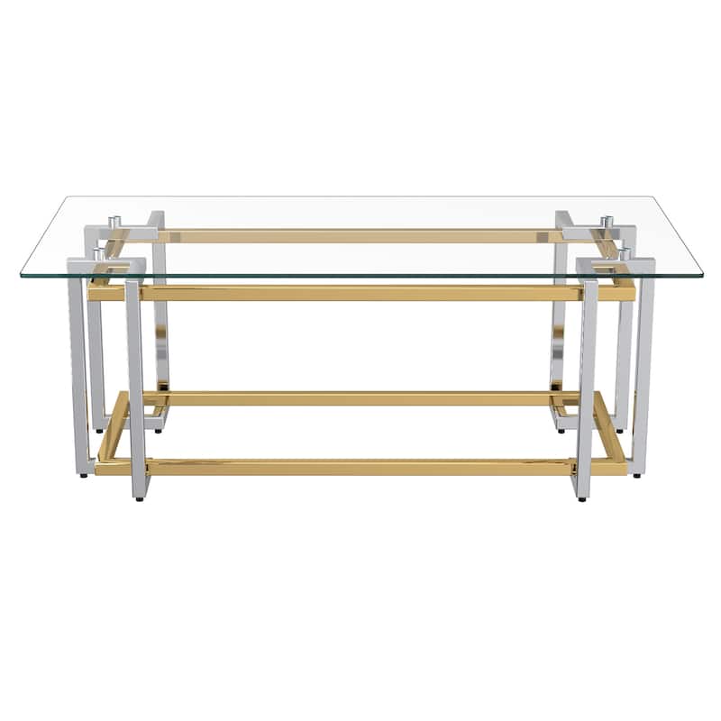 Contemporary Rectangular Glass & Metal Coffee Table