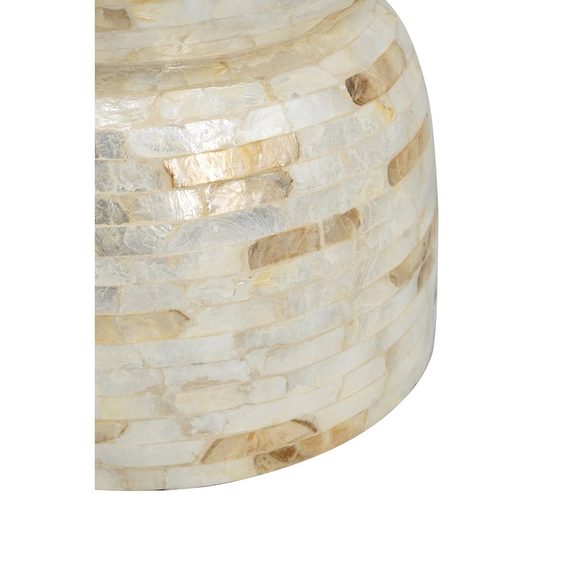 14x14x18" Decorative Bamboo Hourglass Stool With Gold And White Capiz Shell Finish