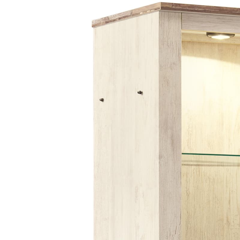 Tall Pier with 1 Door Cabinet and 2 Adjustable Glass Shelves, Antique White