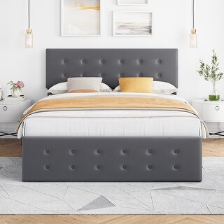 Queen Platform Bed Frame with 4 Storage Drawers Velvet with Headboard ...