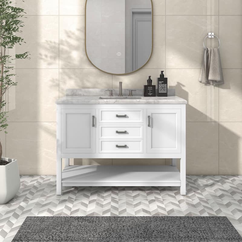 Furniture of America Anya 49" Single Bathroom Vanity with White Carrera Marble Top and Undermount Sink