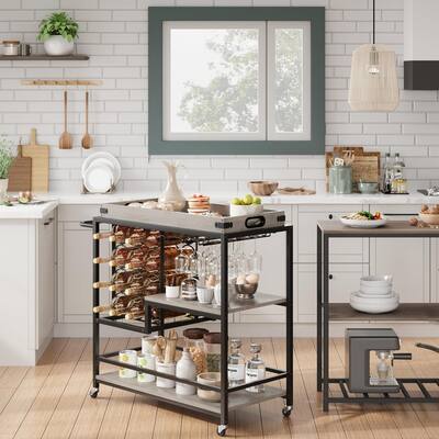 3 Tier Bar Cart Wine Rack and Wine Glass Holder