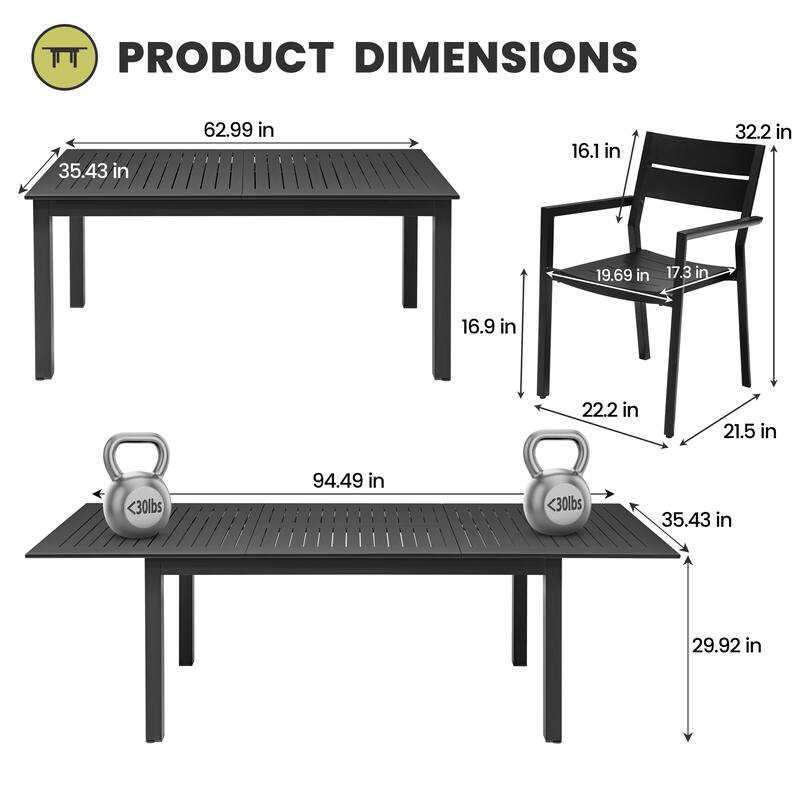 9-Piece Outdoor Aluminum Patio Expandable Dining Table Set with Stackable Chairs