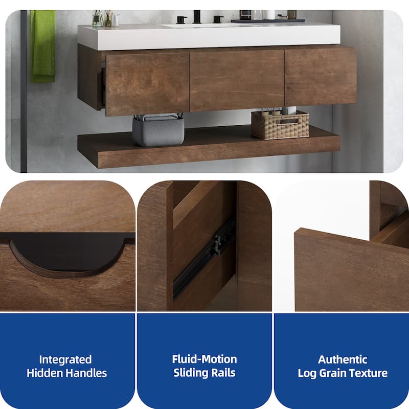 Moasis 47" W 3 Drawer Floating Bathroom Vanity with Stone Top and Ceramic Basin