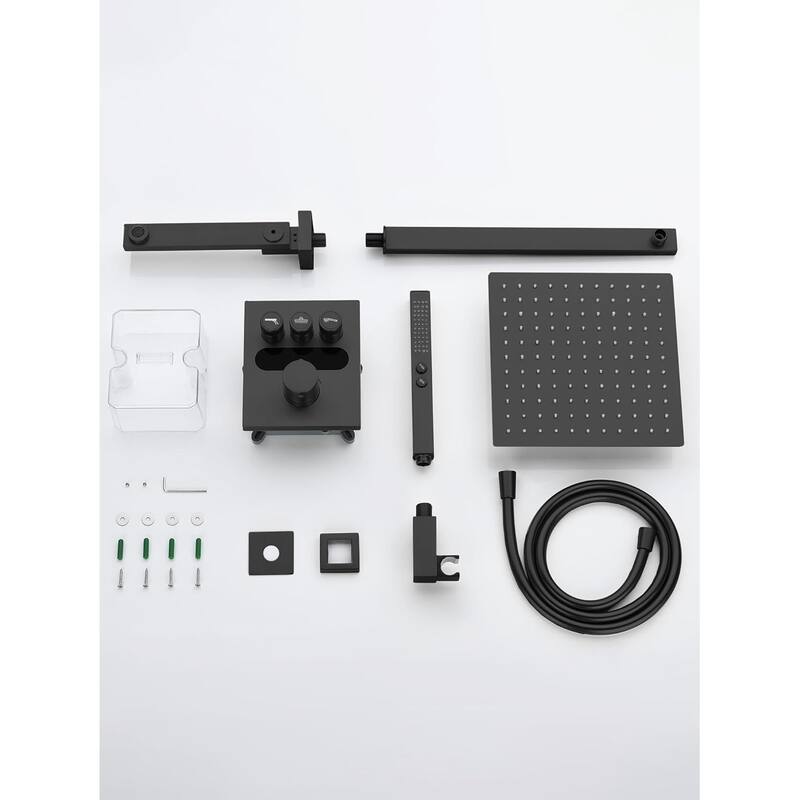 Lefton Shower System in Fahrenheit Display, 10” Overhead Shower Head with Handheld Spray Showerhead and Bathtub Faucet, SSWM2502