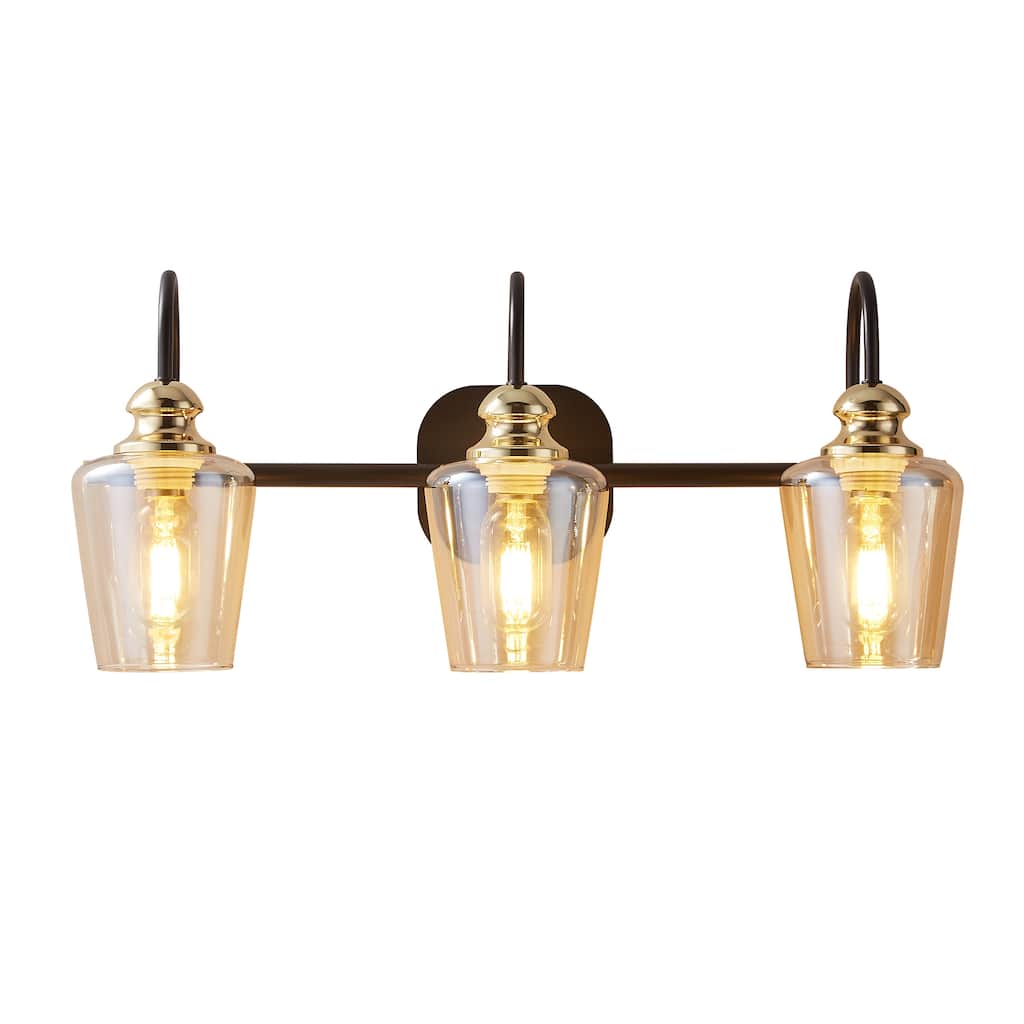 3 Light Industrial Bathroom Vanity Lamp with Crystal/Glass Lampshades - 22.25
