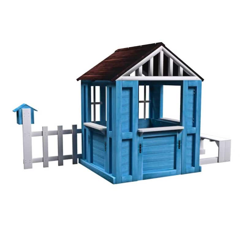Outdoor Playhouse Wooden Kids Play House w/Picnic Bench