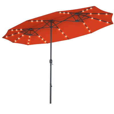 15 Ft Patio LED Crank Solar Powered 36 Lights Umbrella - 15 Ft x 8 Ft (W x H)