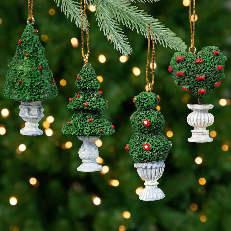 Topiary Tree Christmas Ornaments - 2.5" - Set of 4