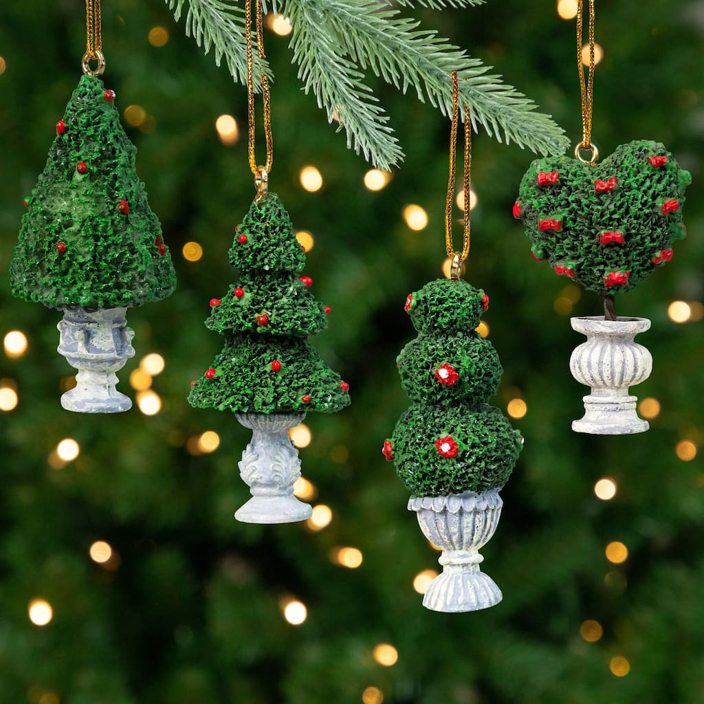 Topiary Tree Christmas Ornaments - 2.5" - Set of 4