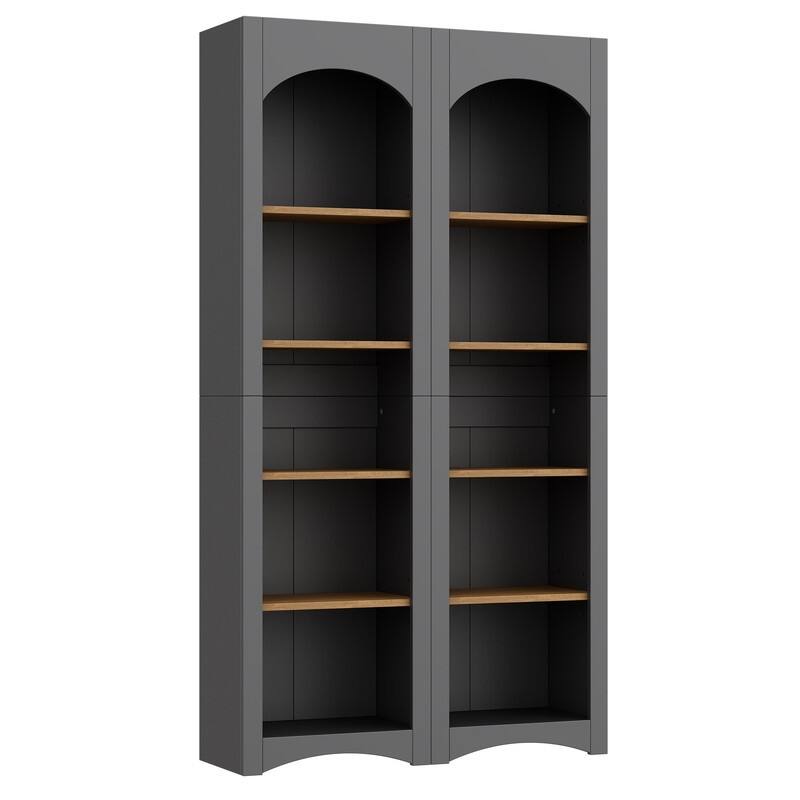 Farmhouse Free Standing 5 Tier Bookshelves Set of 2 with Adjustable Shelves for Versatile Storage