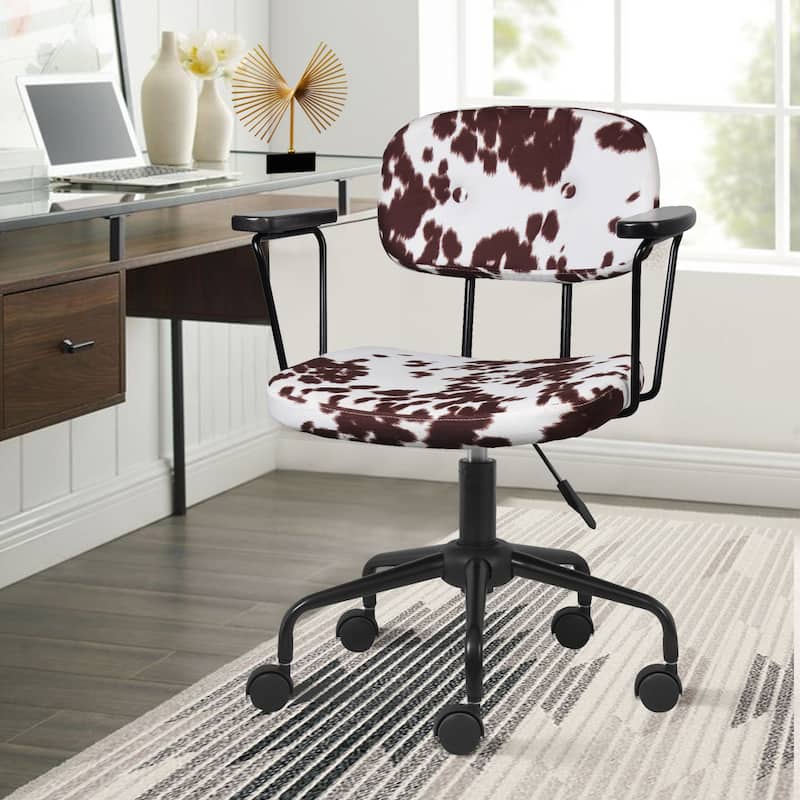 Plush Faux Cowhide Leather Office Desk Chair/Task Chair in Fluffy Brown