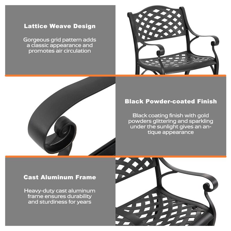 Outdoor 7-Piece Cast Aluminum Dining Set, Lattice and Floral Patterns
