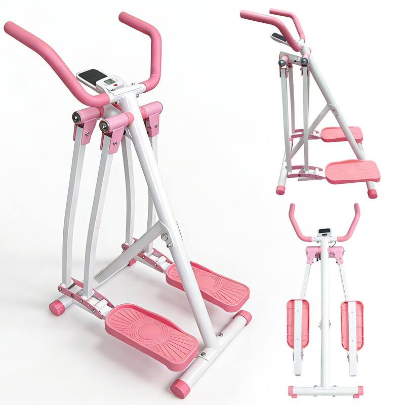 Air Walking Elliptical Machine, Foldable Cardio Cross Trainer Glider for Full-Body with LCD Display - Pink