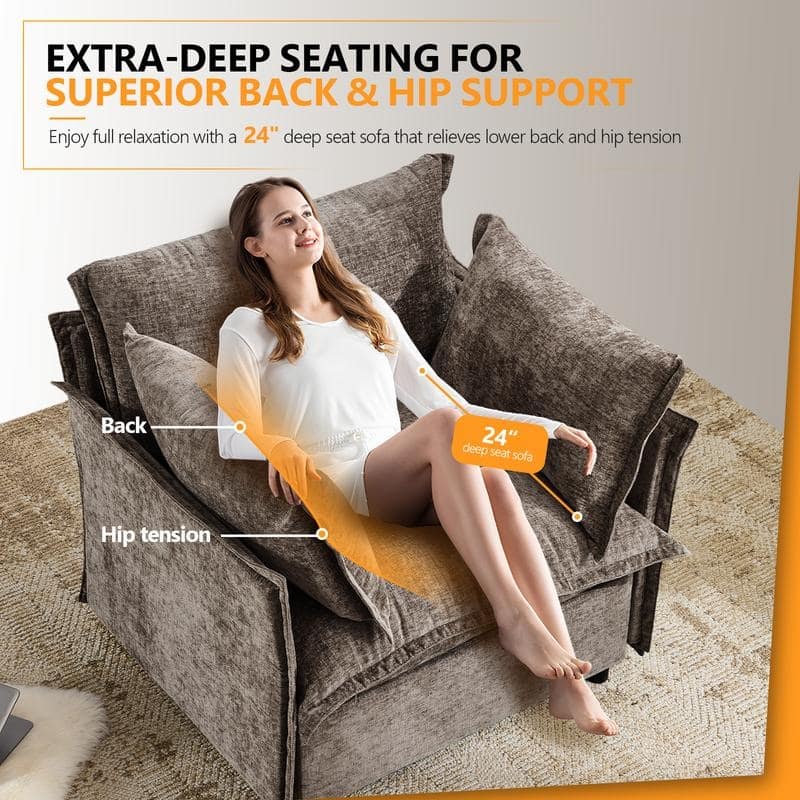 Chenille Upholstered Skirted Arm Chair Accent Chair With Thin Arms For Living Room