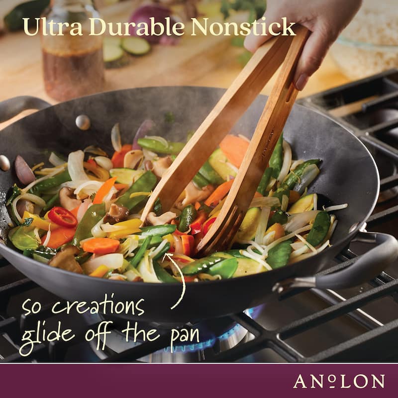 Advanced Home Nonstick Open Stock Cookware 14-Inch Covered Wok, Onyx