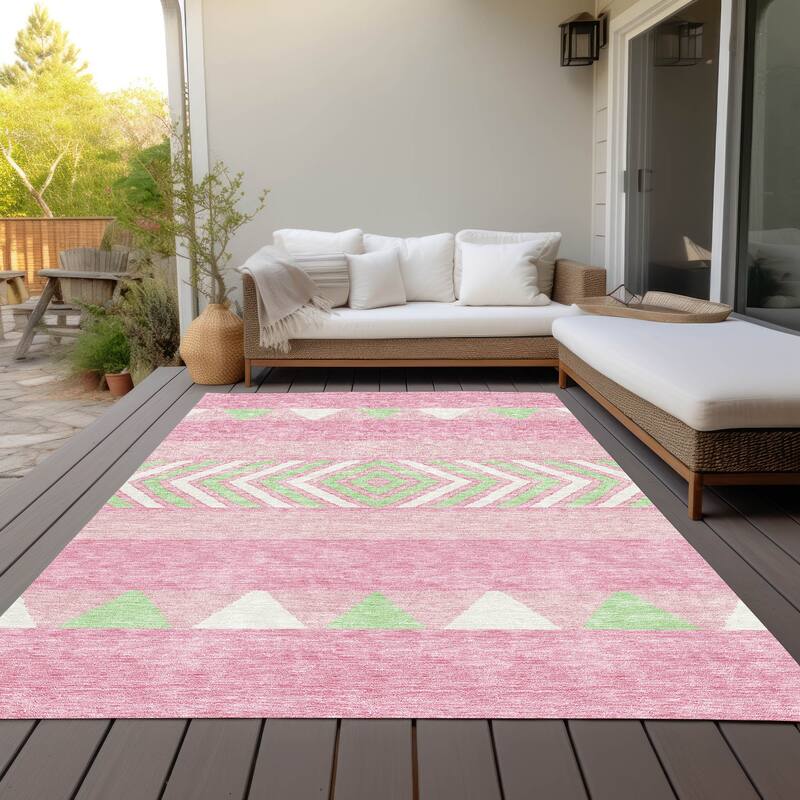 Machine Washable Indoor/ Outdoor Global Boho Chantille Rug - Pink - 9' x 12'