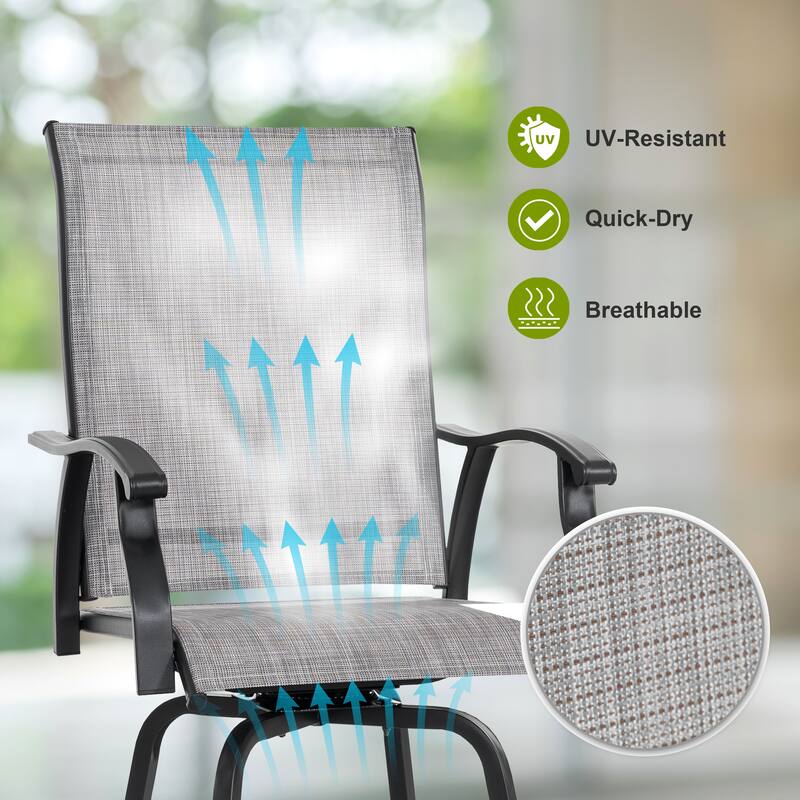 Patio 2-Piece Textilene Swivel Bar Stools with High Backrest, Gray