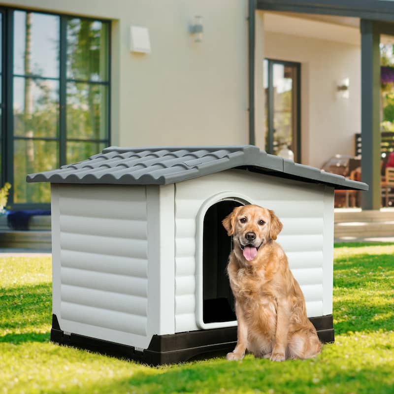 Moasis Slant-roof Dog House with Vent and Windows, Side Door