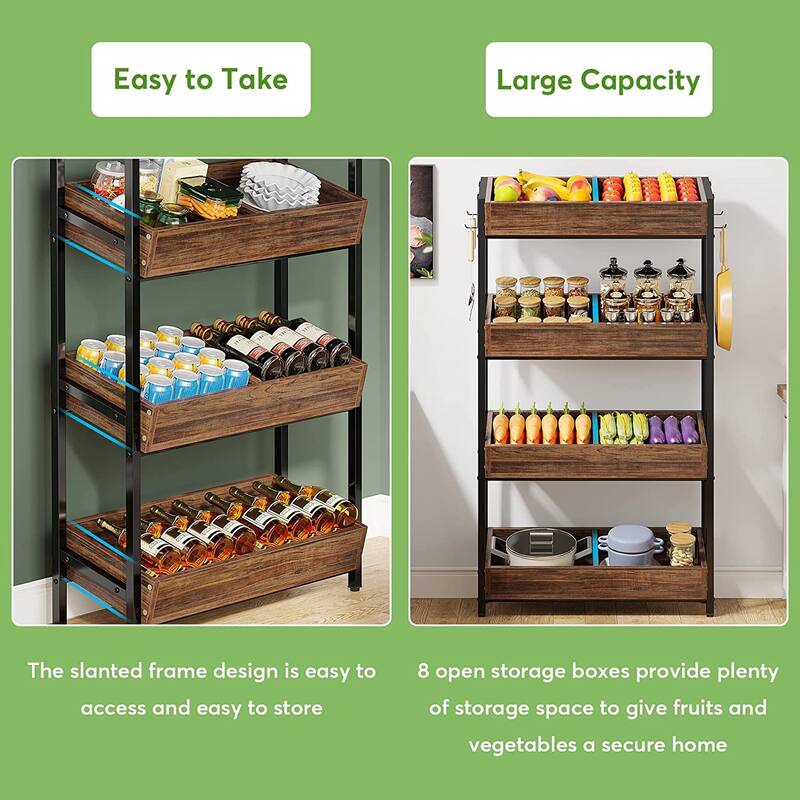 4-Tier Wood Fruit Vegetable Storage Rack Stand Stackable Fruit Basket Organizer Rack for Kitchen