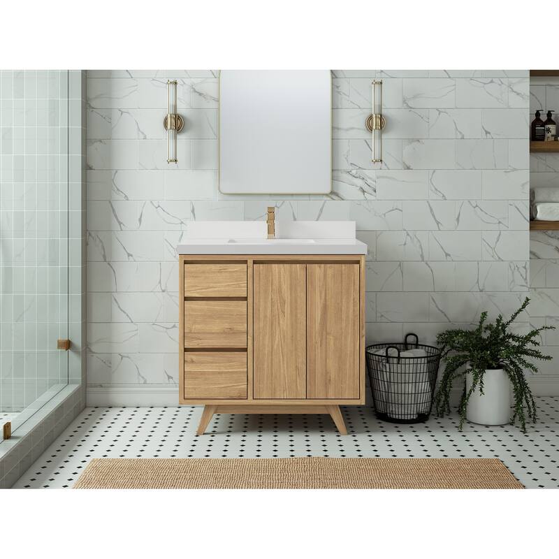 Willow Collections 36 in. W x 22 in. D Madison Teak Center Sink Bathroom Vanity with Countertop