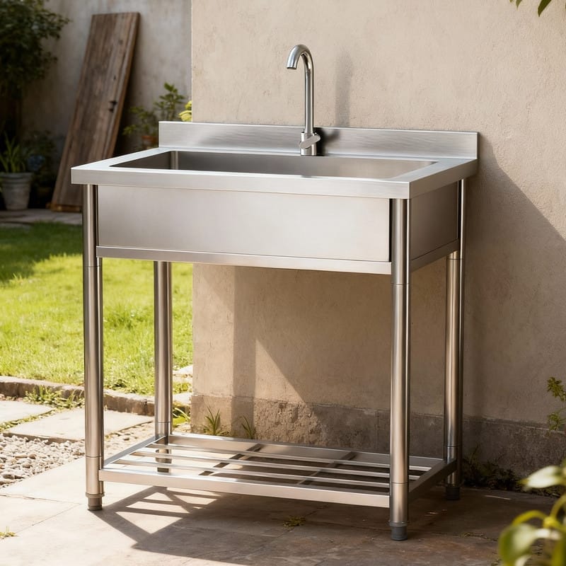 35.4 In. Freestanding Stainless Steel Large Single Basin Utility Sink With Shelve