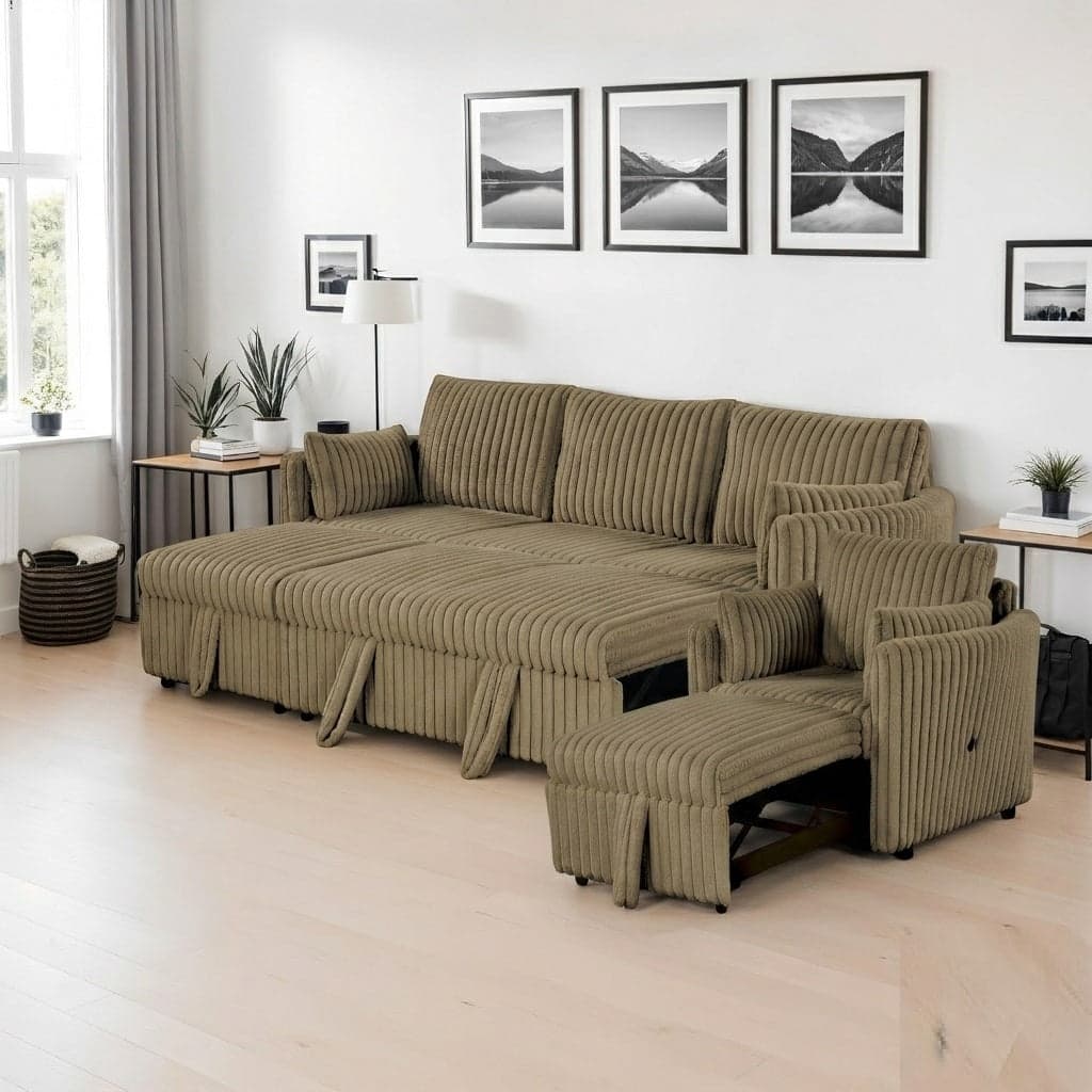 Contemporary 2pc Sofa Set Brown Finish Sofa Chair w Pull Out Bed USB Ports