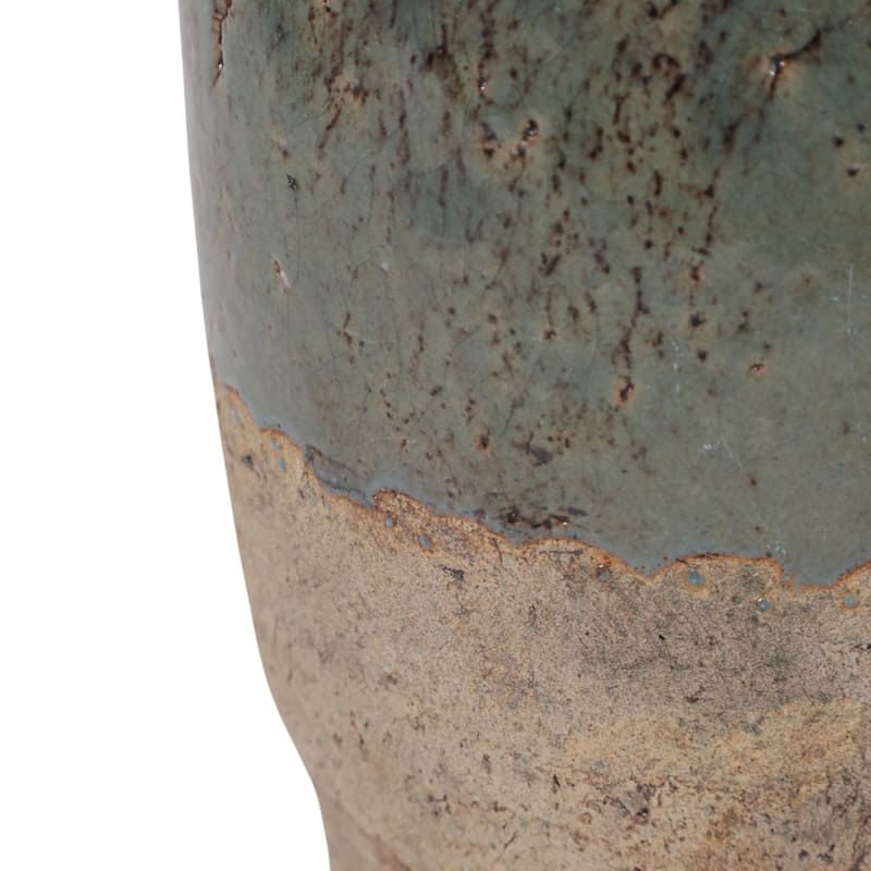 Ceramic Table Vase Rustic Handles Textured Artisan Decorative Accent
