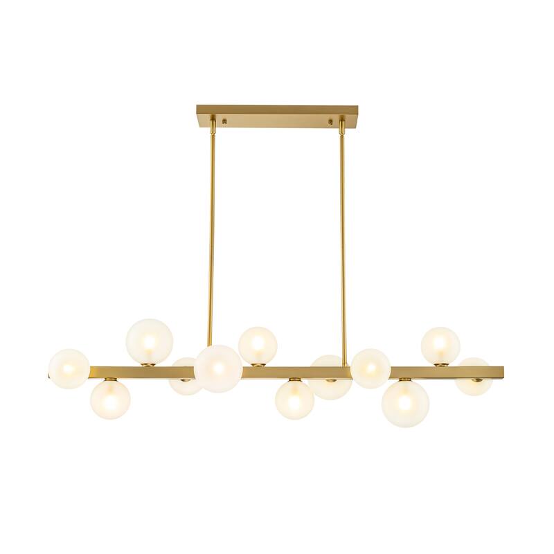 12-Light Modern Linear Cluster Chandelier with Frosted Glass Globes, Mid-Century Modern Pendant Light