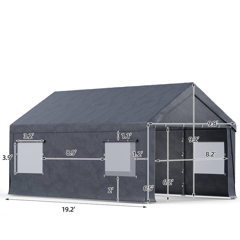 Heavy Duty Enclosed Carport Shelter, Waterproof UV-Resistant Canopy with Steel Frame & Roll-Up Windows