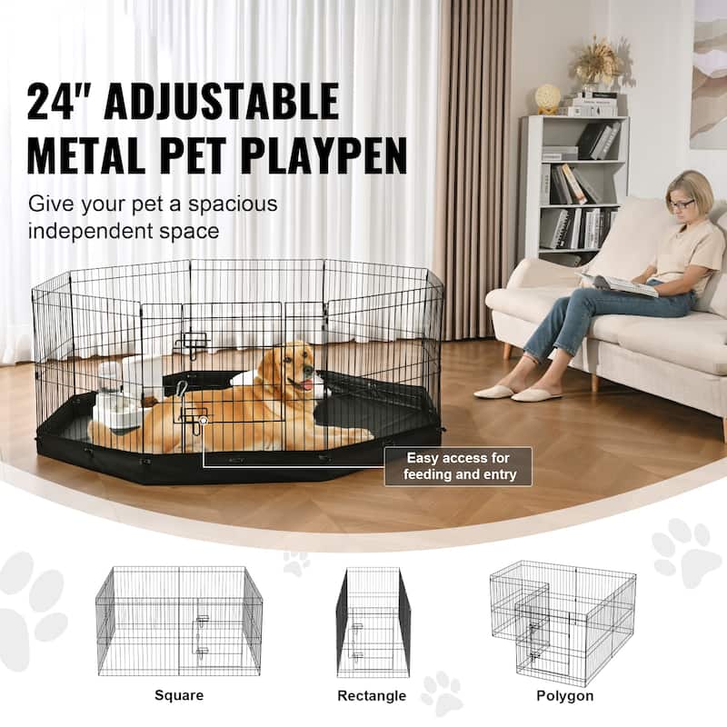 Dog Playpen, 8 Panels Foldable Metal Dog Exercise Pen, 24" H Pet Fence Puppy Crate Kennel, Indoor Outdoor Dog Pen