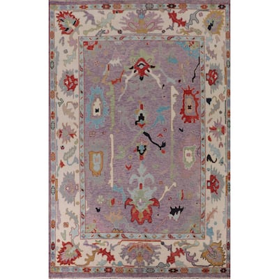 Purple Floral Oushak Oriental Area Rug Handmade Wool Carpet - 8'7" x 11'10"