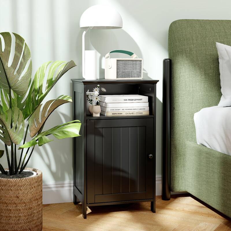 Gymax Bathroom Floor Storage Cabinet Side Table w/ Open Compartment &