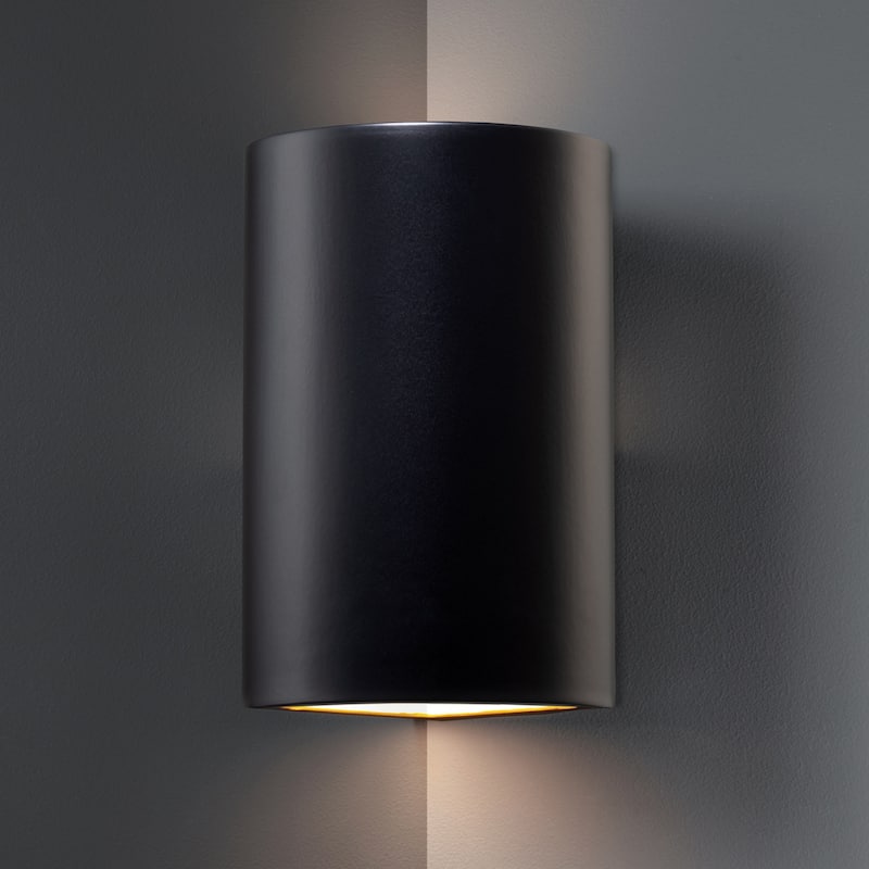 Justice Design Group Ambiance Carbon Matte Black Cylinder Corner Sconce Wall Sconce