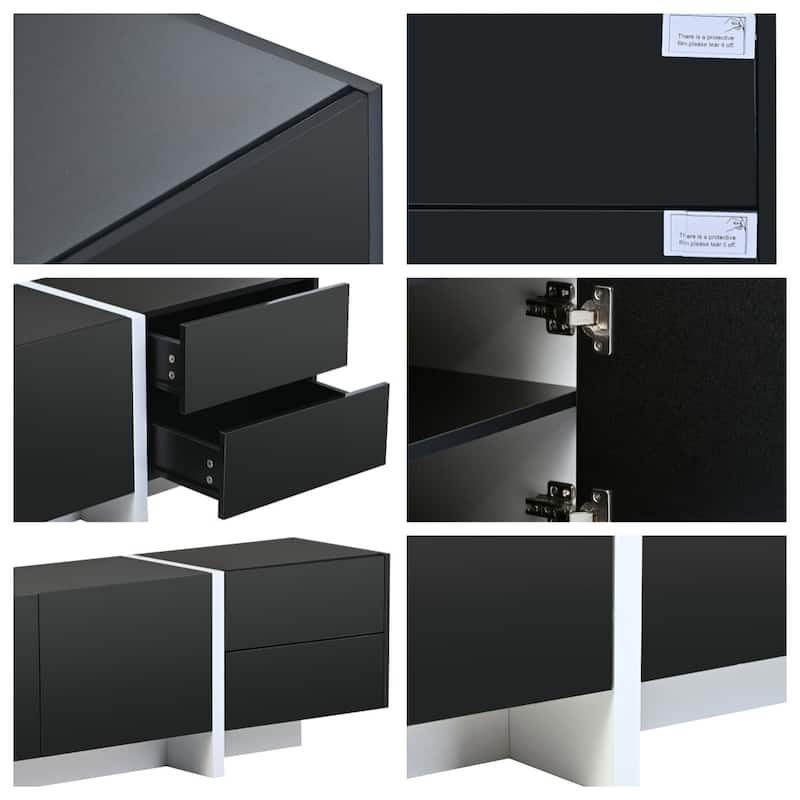 Siavonce White & Black Contemporary Rectangle Design TV Stand - 74.8''W x 13.7''D x 17.7''H