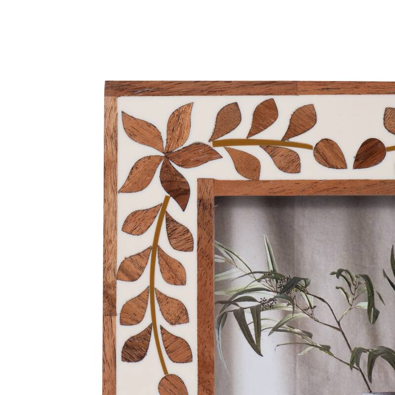 Sagebrook Home Wood Inlay Vine Photo Frame, Natural, Rectangle