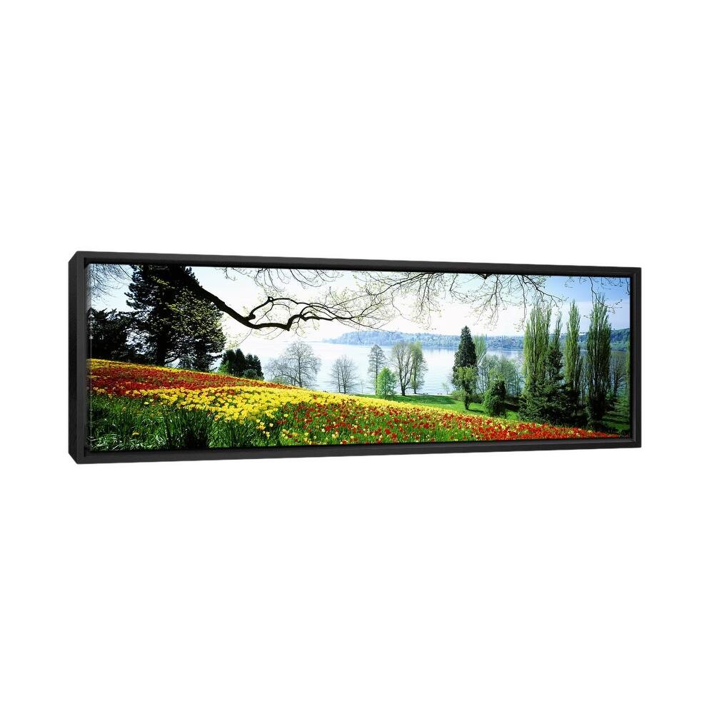 iCanvas "Flowers Near The Shoreline, Mainau (Flower Island), Germany" by Panoramic Images Framed Canvas Print