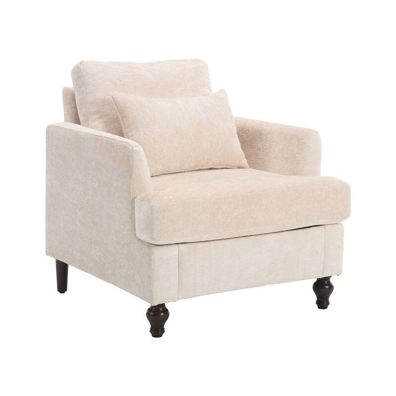 Mid Century Modern Chenille Fabric Armchair with Solid Wood Frame