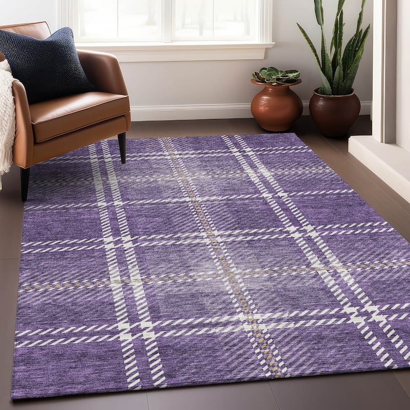 Premium Washable Super Soft Plaid Mayfield Rug - Purple - 5' x 7'6"