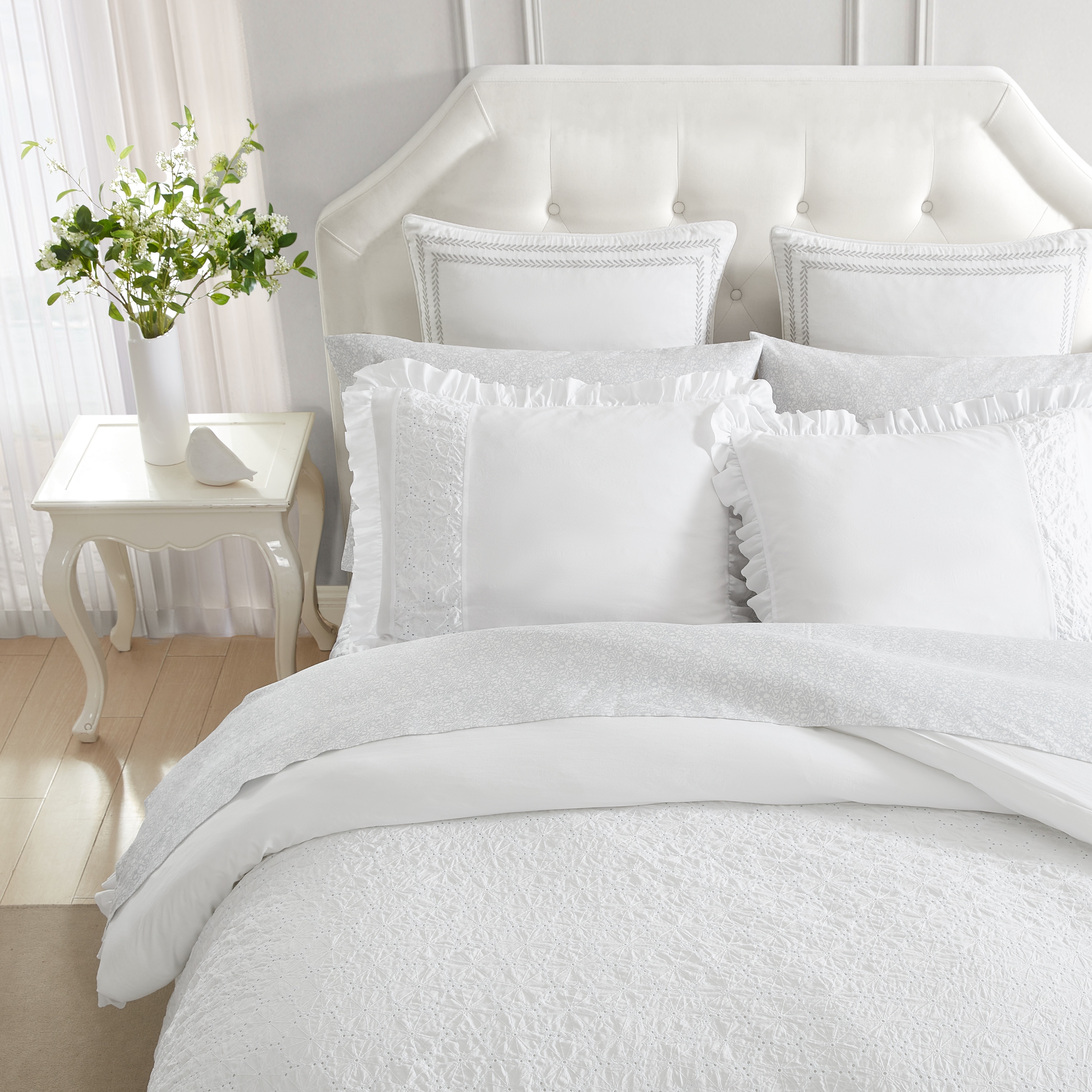 Laura Ashley Eyelet Ruffle White Microfiber Comforter Set