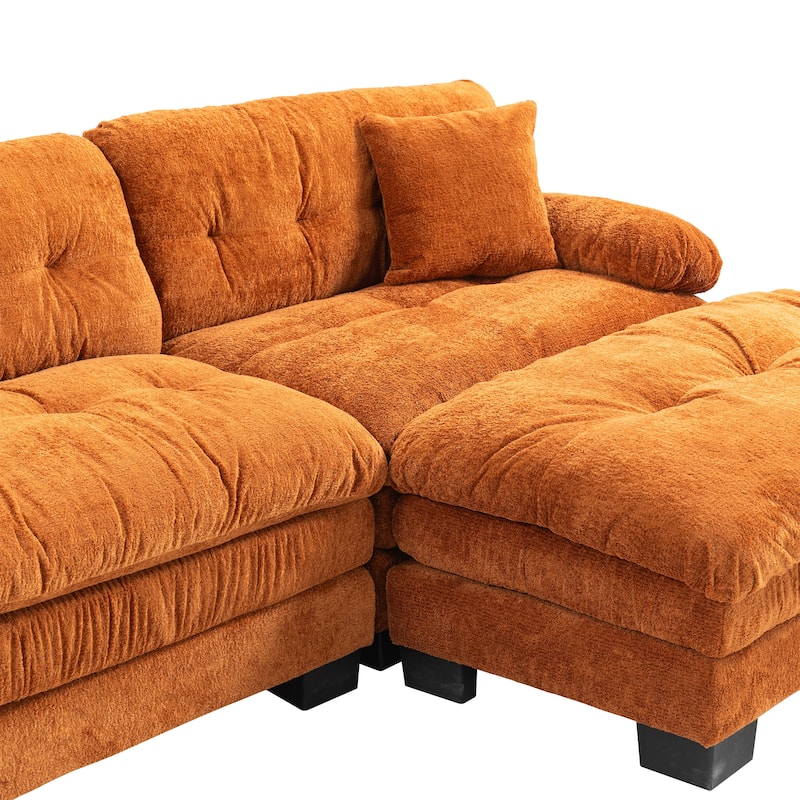 120.87" Chenille L-Shaped Sectional Sofa with Reversible Design, and 3-Seat Sleeper & Ottoman - Dual-Layer Cushion