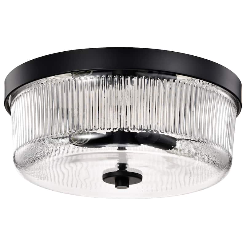 Grayson Small Flush Mount Matte Black Finish Clear Ribbed Glass - Matte Black