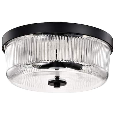Grayson Small Flush Mount Matte Black Finish Clear Ribbed Glass - Matte Black