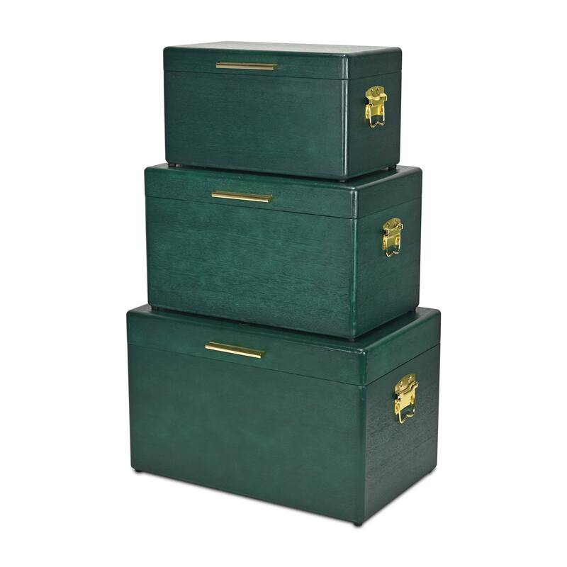 Sable Set of 3 Wooden Trunks with Gold Handles